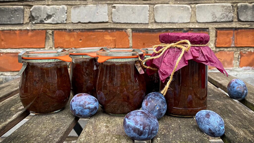plum jam in jars